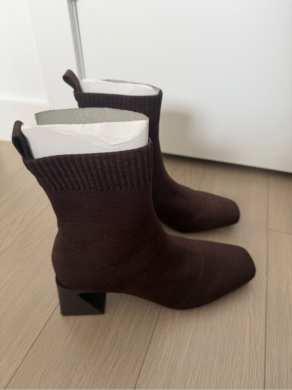 Knit Sock Ankle Booties in Dark Brown